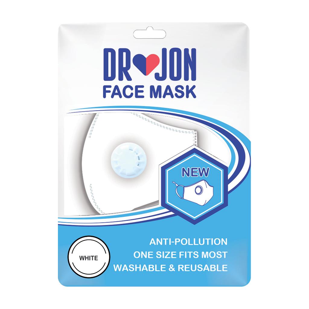 Dr Jon Face Mask 5 Layer Breathable and Washable Mask with Filter Sleeve - White